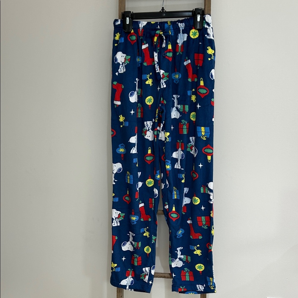 Peanuts Snoopy Christmas Pajama Pants Blue Stretchy Waist Men’s Size Medium NWOT